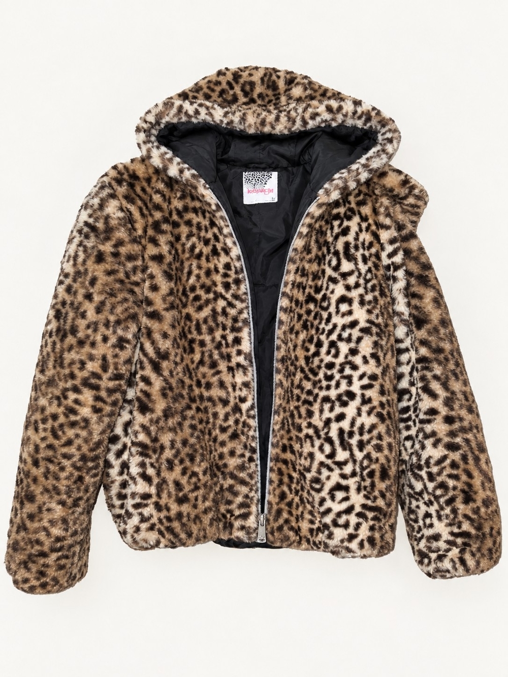 Leopard Print Faux Fur Hooded Jacket - Women